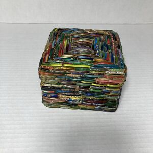 Vintage Indian Glass Trinket Box Mosaic Boho Hippie Velvet Lined 4”x3” India